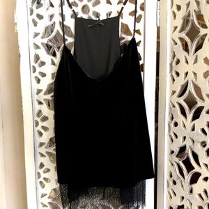 Harlowe & Graham Black velvet cami with lace hem
